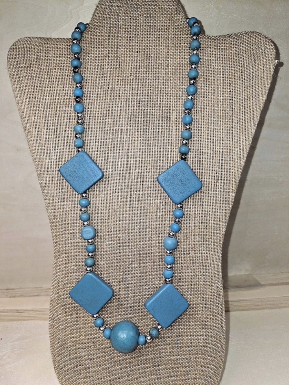 Blue & Silver Beaded Statement Necklace